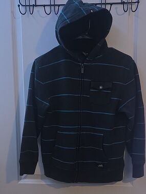 Boys M 10/12 Zoo York Black Hoodie Jacket with Teal Stripes